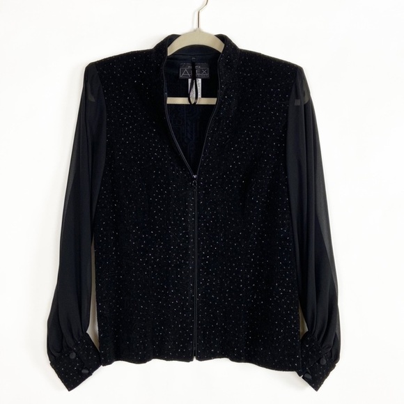 Alex Evenings Petite Sheer Long Sleeve Glittery Sparkle Textured Full Zip Jacket - Picture 1 of 16